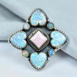 Elegant Pink Conch and <b>Opal</b> <b>Ring</b> <b>Silver</b> Statement Gemstone <b>Ring</b> Handmade Jewelry Gift Wholesale - Product Image 1