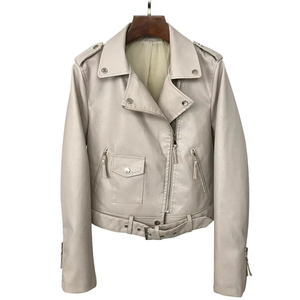 Veste en simili cuir pour femme, coupe courte, style motard, pour occasions décontractées - Product Image 1