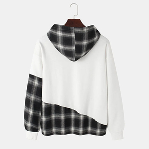 Sweat-shirt à capuche en patchwork à carreaux blancs pour homme, coupe ample, décontracté, tricoté, pour l'automne - Product Image 2