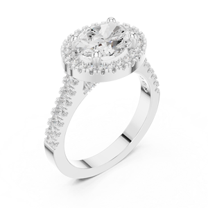 Anillo de Compromiso Solitario Ovalado Contour Halo para Mujer, Oro 10k/14k/18k/Plata de Ley, Banda Pavé con Diamantes Cultivados en Laboratorio, Joyería Fina - Product Image 5