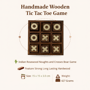 Jeu de Tic Tac Toe en bois de rose indien de qualité supérieure |   Jeu de stratégie en bois fait main, jeu de société et décoration de table, collection de cadeaux - Product Image 2