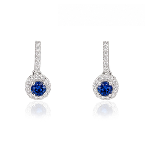 Boucles d'oreilles pendantes minimalistes en or blanc 14 carats avec saphir bleu et diamant, pierres précieuses 100% naturelles, pour filles, usage quotidien - Product Image 1