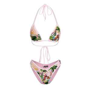 Traje de Baño Brasileño de Dos Piezas para Mujer, Bikini de Nailon con Escote Profundo en V, Estampado Floral, Sexy, con Cordones, Bordado de Cristales, Personalizado en la Parte Delantera - Product Image 4