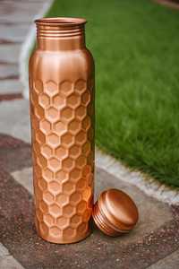 Commandes en gros acceptées - Bouteille d'eau en cuivre à motif hexagonal, design minimaliste, 100% cuivre pur, portable - Product Image 2