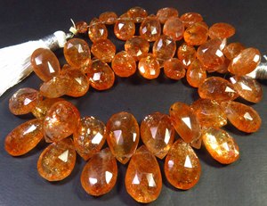 Perles Confetti en Pierre de Soleil Africaine 8-15mm, Magnifique Éclat Naturel Orange, Pierre Précieuse de Qualité Supérieure, Collier Facetté Coupe Poire de 8 pouces - Product Image 4