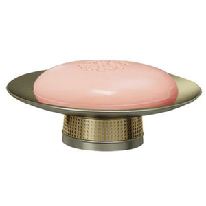 Elegante jabonera de encimera con base de metal dorado perforado y un amplio recipiente de acero inoxidable. Disponible a precios de mayorista. - Product Image 1