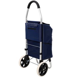 Carrello della spesa pieghevole nero con ruote e borsa rimovibile in tessuto Oxford impermeabile blu - per un shopping pratico - Product Image 5