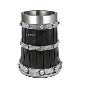 Jarra Vikinga de Acero Inoxidable, Jarra de Cerveza de Acero Inoxidable con Estilo de Madera, Jarra de Cerveza Estilo Pub, Decoración de Bar Renacentista para Amantes de la Cerveza - Product Image 1