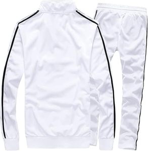 Unisex <b>White</b> Tracksuit Full Zip Sporty <b>Jogger</b> Set Breathable Polyester Material Regular Fit Autumn Casual Wear - Product Image 1