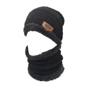 Beanie Hat Scarf Set Knit Hats Warm Thicken Winter Hat for Men and Woman Unisex Cotton Beanie