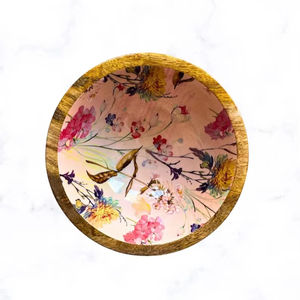 Bol de service élégant en bois de manguier avec motif imprimé en émail, pour la table de fête, la maison et la cuisine, provenant d'Inde. - Product Image 1