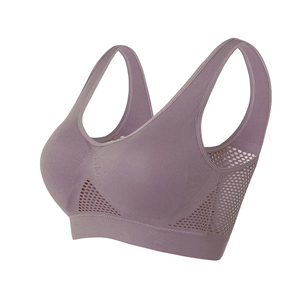 Women's Lavender Racerback Sports Bra Scoop Neck Medium Support Yoga <b>Top</b> Seamless Solid Color <b>Mesh</b> Design By Run Apparel - Product Image 1