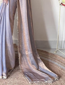 KV Women's <b>Paper</b> Silk Grey Embellished Saree With Unstitched Blouse - Product Image 4