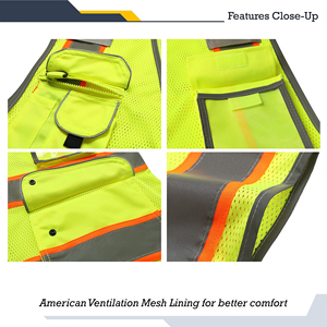 Gilet de sécurité professionnel pour la construction, matériau réfléchissant haute visibilité, fermeture éclair sur le devant, pour les géomètres et les travaux routiers - Product Image 3