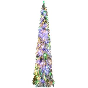 Albero di Natale a Matita Alto Preilluminato con Luci LED Bianco Caldo, Rami Artificiali Effetto Neve Colorati per Decorazioni Natalizie - Product Image 1