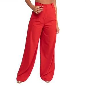 Pantalones Acampanados de Algodón Sostenible para Mujer, de Cintura Alta, Ajuste Holgado, Antiarrugas, con Cremallera, Bolsillos Traseros Anchos, Largos, Mezcla de Algodón, Diseño ODM, Colección Primavera - Product Image 4