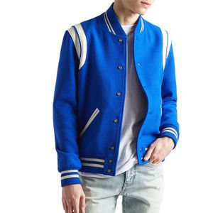 Customized Varsity Jacket With White Trim <b>Button</b> Closure Preppy Style Regular Fit For Men Autumn Wear - Product Image 5