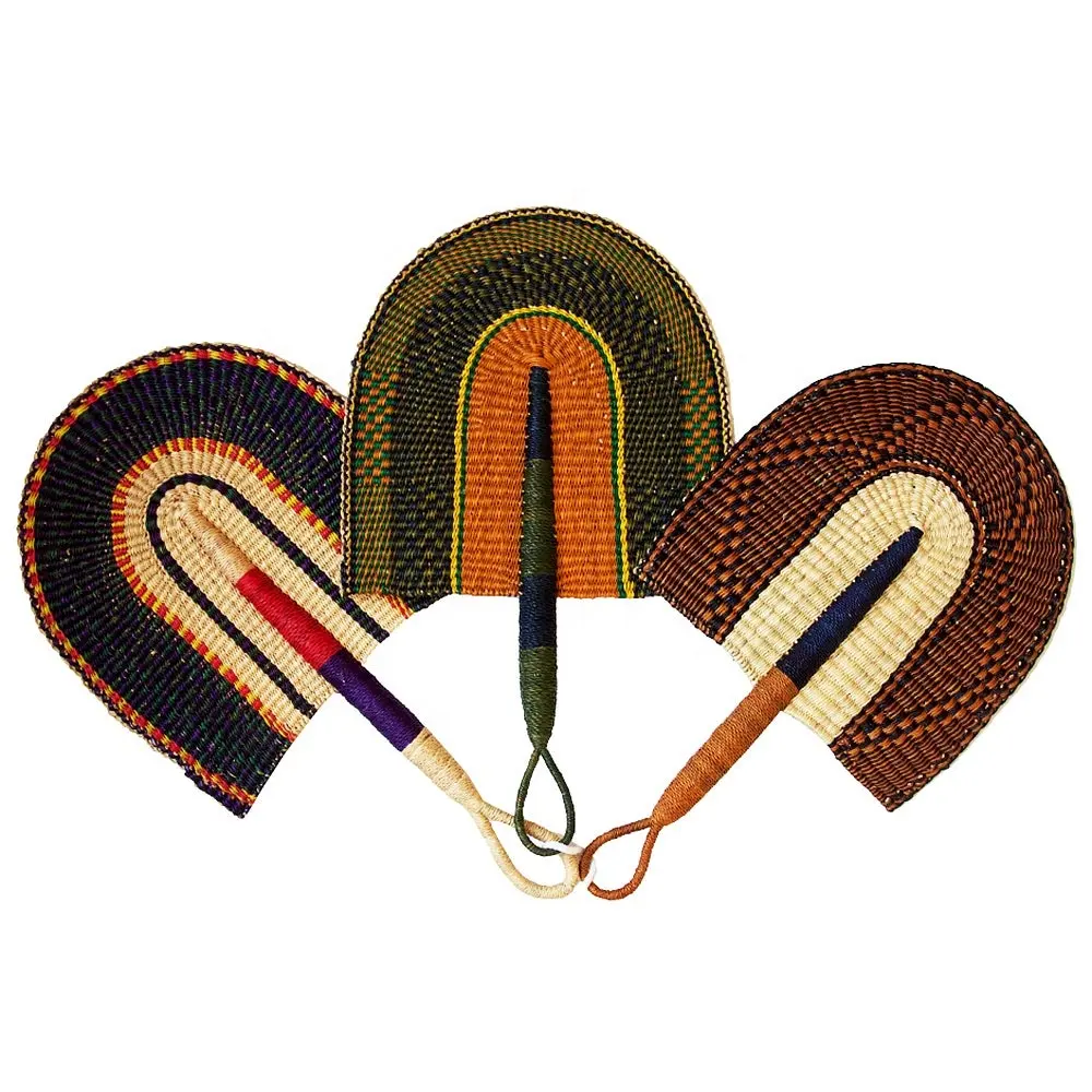 Conjunto de presente para africano, ventilador de mão africano com alça de couro vendido sortido seagulhas de tecido grama pequeno multifuncional colorido