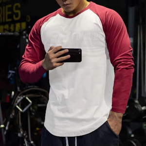 High Quality Breathable 100% Cotton 180g Solid Blank Front Gym Men Workout <b>Raglan</b> Sports T-Shirt <b>Top</b> Long Sleeve - Product Image 2
