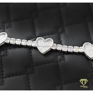 Designer Heart Link Bracelet Featuring Baguette And Round Moissanite Diamonds In Sterling Silver Jewelry - Product Image 4
