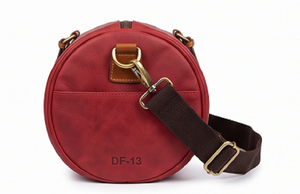 Luxurious Full Grain Red Leather High Quality Portable Gym Duffle <b>Bag</b> DF-13 Retro Travel Weekend <b>Overnight</b> Luggage Polyester - Product Image 3