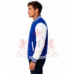 Premium Royal Blue <b>White</b> Letterman <b>Jacket</b> Classic Snap Button Closure Ribbed Collar Comfortable Casual Everyday Wear - Product Image 3