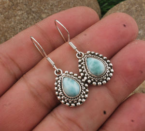 Pendientes de Gota con Larimar Natural, Plata de Ley 925, Hechos a Mano, Piedra Azul de Lujo, Joyería de Piedras Preciosas de Dominica para Mujer - Product Image 5