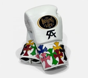 No <b>Boxing</b> No Life <b>White</b> Leather Lace-Up <b>Boxing</b> <b>Gloves</b> With Colorful Cross Design For Adults Training Gear - Product Image 2