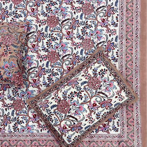 Parure de lit 3 pièces en coton classique imprimé à la main de Jaipur, taille King, teintures non toxiques, douce, respirante, écologique, 200 fils/cm² - Product Image 1