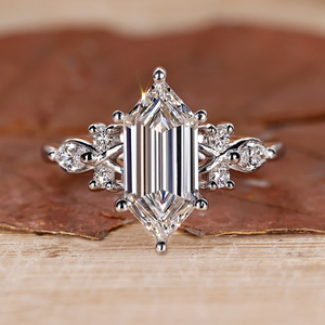Bague de fiançailles hexagonale unique en diamant certifiée IGI, or blanc 14 carats, style géométrique vintage, pour femme, bijoux de luxe - Product Image 3