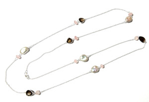 Natural Freshwater Pearl Rose & Smoky Quartz Snake <b>Chain</b> 925 Sterling <b>Silver</b> Handmade Certified Beaded Wedding Gift Necklace - Product Image 5