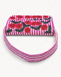Handcrafted Pink Beaded <b>Shoulder</b> <b>Bag</b> Cherry Motif Embroidered Evening Handbag Long <b>Strap</b> Women Wholesale Manufacturer Supplier - Product Image 3