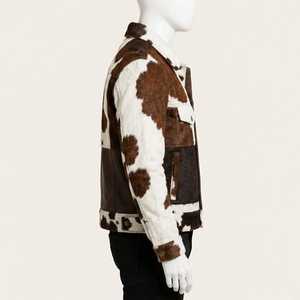 Blouson de motard en cuir véritable pour homme, motif vachette, col rabattable, fermeture éclair, coupe classique, hiver, décontracté, fourrure synthétique épaisse - Product Image 2