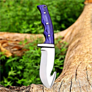 Cuchillo de Gancho para Deshuesar Forjado a Mano con Mango de Madera Púrpura y Funda de Cuero - Product Image 4