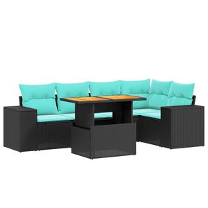 ชุดโซฟาลานบ้านหวายโพลีสีดำ 6 ชิ้นพร้อมเบาะรองนั่งโซฟาในสวน - Product Image 2