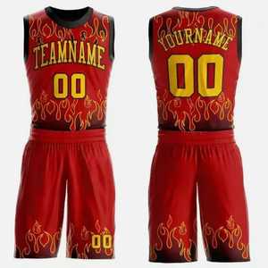 Ensemble de maillot de basket-ball personnalisé à flamme rouge pour hommes, sans manches, évacuant l'humidité, nom de l'équipe sublimé, coupe athlétique, toutes saisons - Product Image 5
