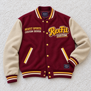 Veste universitaire personnalisée en gros avec grand logo brodé en chenille, détails brodés sur la poitrine, boutons-pression et manches contrastées OEM - Product Image 1