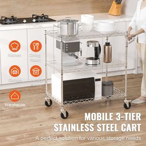 Carrello portaoggetti da cucina a 3 ripiani, capacità 661 libbre, carrello in metallo con ruote in acciaio, scaffale in filo metallico, carrello portaoggetti in metallo - Product Image 1