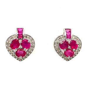 Boucles d'oreilles en rubis rose naturel avec diamants en argent Sterling. 925 pour femme, boucles d'oreilles de fête, bijoux de demoiselle d'honneur, cadeaux - Product Image 1