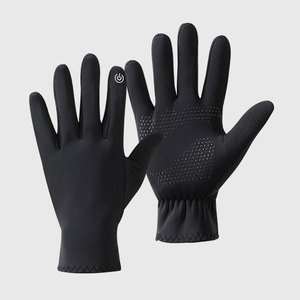 Gants de course classiques noirs imperméables unisexes pour l'hiver avec poignées antidérapantes en polyester/coton pour un usage quotidien - Product Image 1