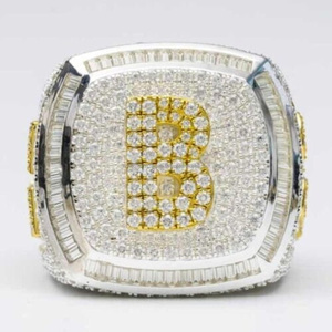 Custom <b>Initial</b> Cluster Hip Hop <b>Ring</b> VVS Moissanite 925 Sterling Silver Rhodium Plated Pave Setting Men's Letter Number Statement - Product Image 1