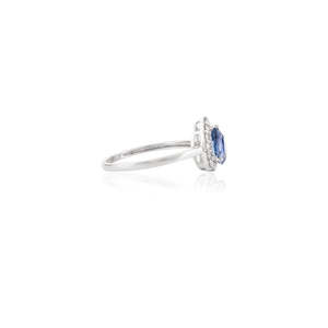 14K White Gold Pear Cut Blue Sapphire & Halo Diamond Ring - Product Image 6