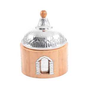 Chauffe-plat en bois artisanal haut de gamme avec couvercle en acier inoxydable martelé, pot isotherme pour une restauration de luxe à domicile - Product Image 1