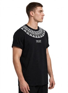 ONETEN APPAREL Camiseta negra de manga corta para hombre con cuello redondo y patrón geométrico de clave griega blanca - Product Image 6