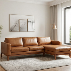 Premium Traditional Leather Modular Sectional <b>Sofa</b> with Chaise Durable Upholstered Seating for Luxury Living Room Spaces - Product Image 2