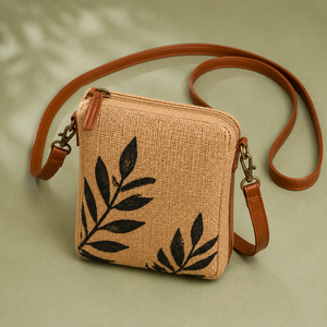 HINDVANTA GLOBAL Eco-friendly Jute Material Sling Bag Crossbody Shoulder <b>Purse</b> Adjustable Strap Zipper Closure Casual Mini - Product Image 2