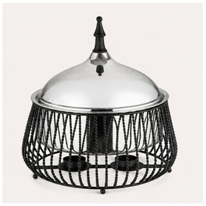 Luxury Arabic Design Stainless Steel Food Warmer Casserole with <b>Black</b> Wire Mesh Stand Hot Pot For Hotel Buffet Catering Server - Product Image 6