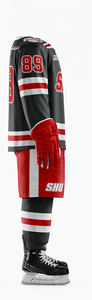 Conjunto de Uniforme de Hockey sobre Hielo SHU, Jersey Sublimado Negro y Rojo para Adultos, Absorbe la Humedad, Corte Regular, Manga Larga, Cuello en V - Product Image 3