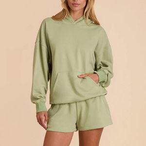 Conjunto de Sudadera con Capucha y Pantalones Cortos para Mujer de Primera Calidad, Servicio OEM, Diseño ODM, Logotipo Impreso, Algodón, Conjunto de Sudadera con Capucha a la Moda, Último Diseño 2025 - Product Image 2