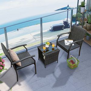 Set di 3 Sedie da Giardino in Vimini con Cuscini in Schiuma ad Asciugatura Rapida per Uso Esterno - Product Image 2